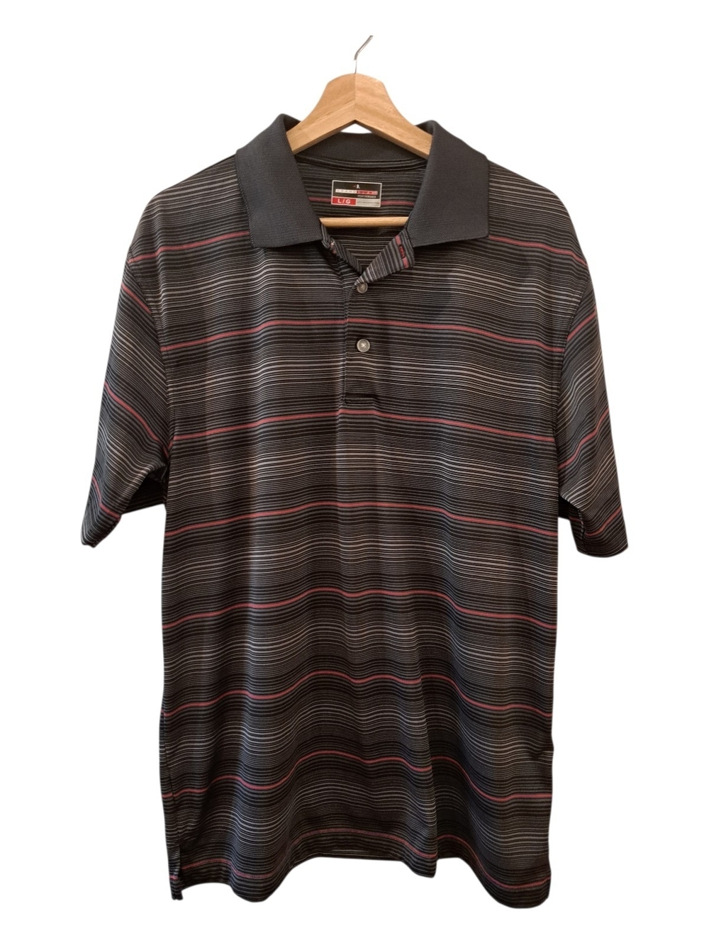 Grand Slam Men's Black Polo with Red Stripe Accents Size L